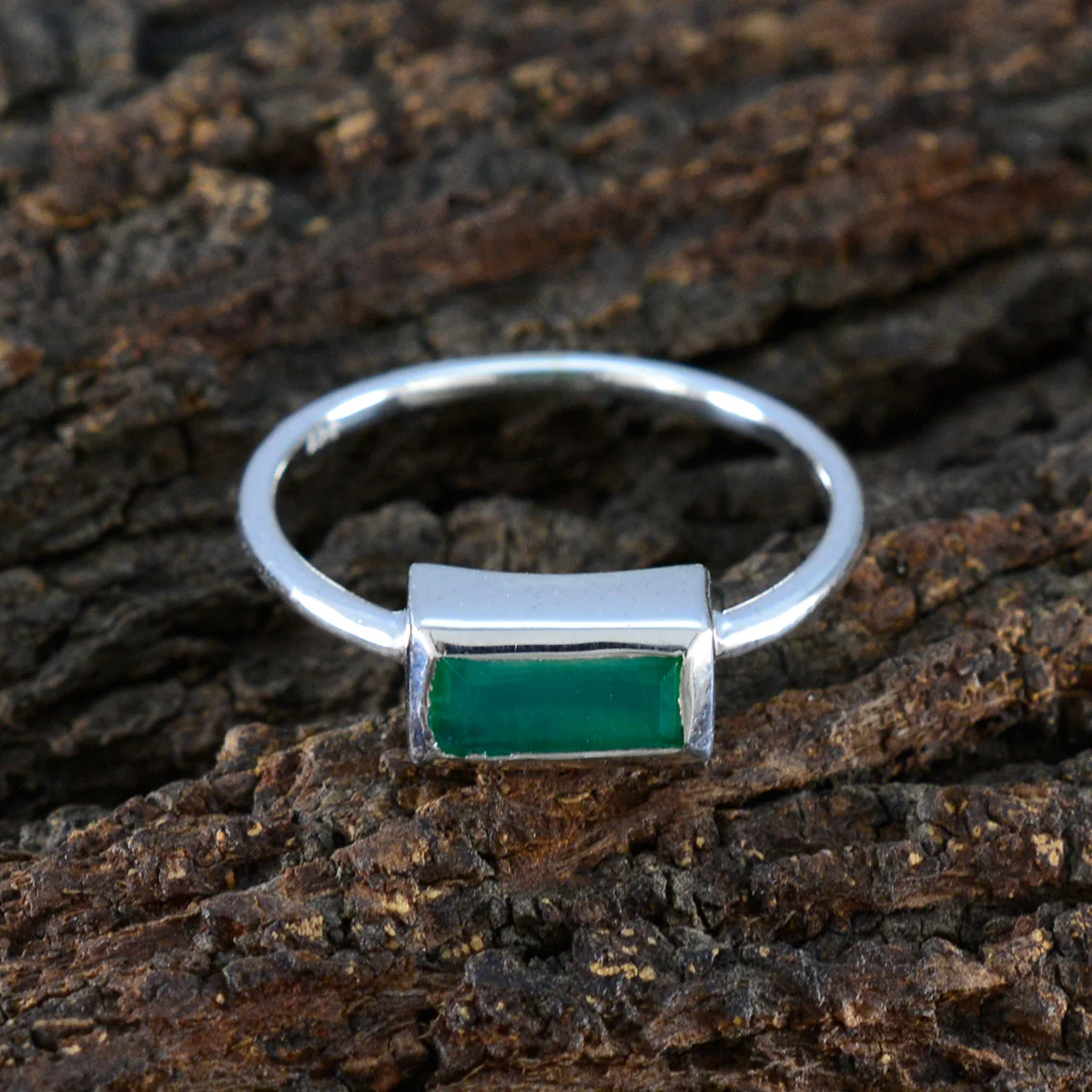 Green Onyx Solitaire American Silver Green Gemstone Delicate Romantic Ring Jewellery - Image 3