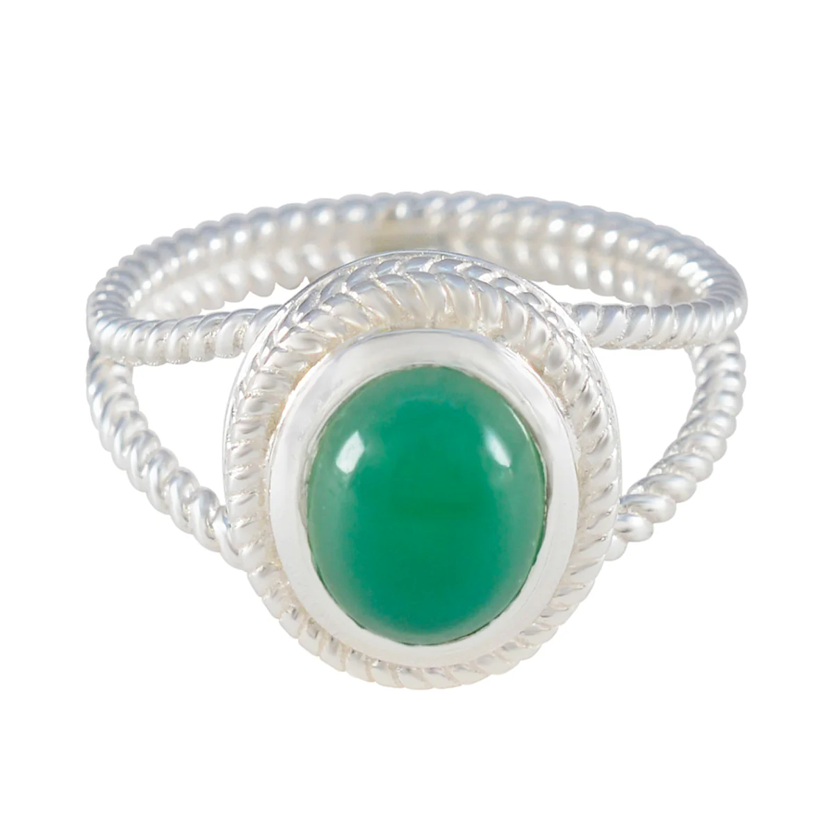 Green Onyx Solitaire Australian 925 Silver Green Gemstones Classic Rope-Wire Ring Jewelry