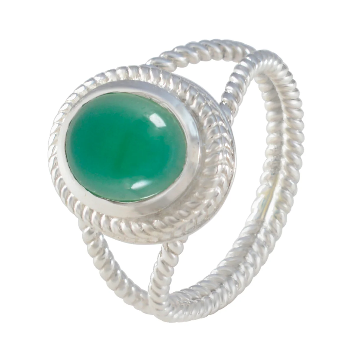 Green Onyx Solitaire Australian 925 Silver Green Gemstones Classic Rope-Wire Ring Jewelry - Image 2