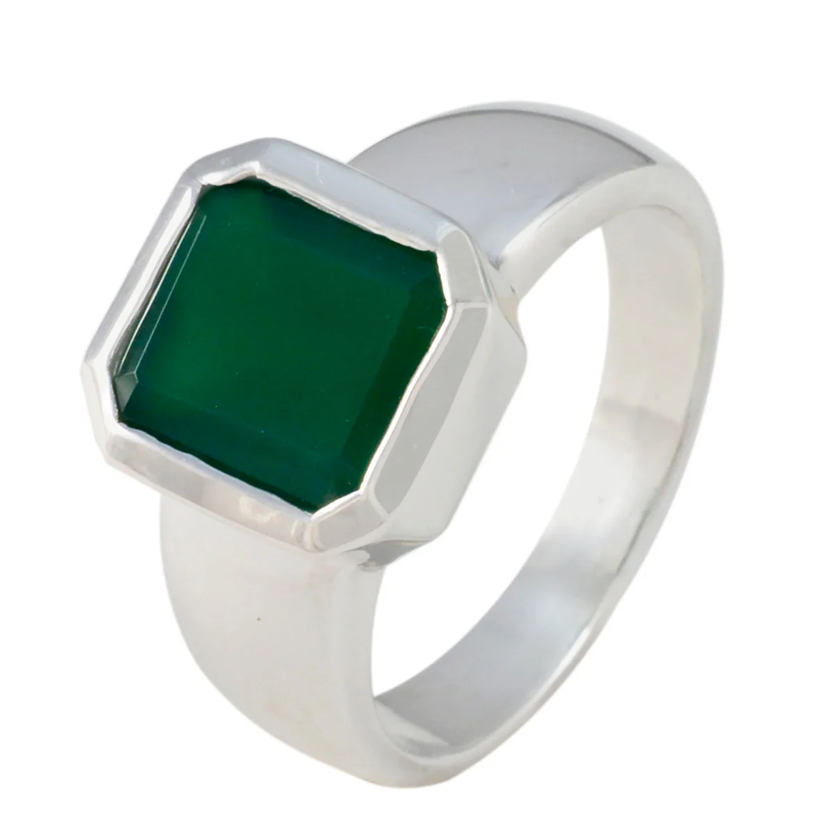 Green Onyx Solitaire French 92.5 Silver Green Gems Eye-catching Trendy Ring Jewelry - Image 2