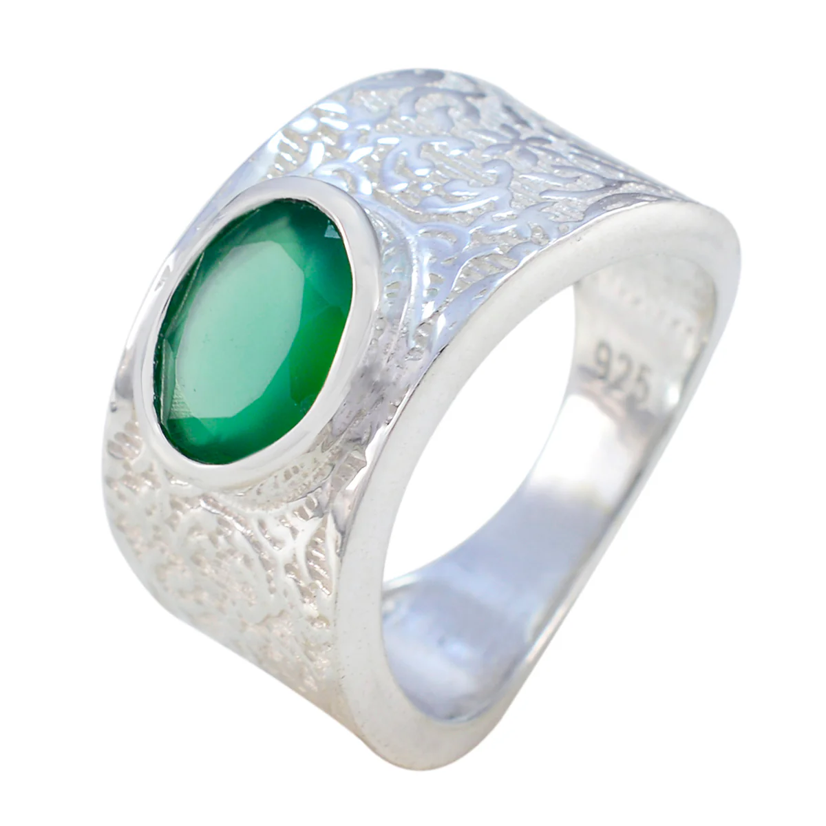 Green Onyx Solitaire Indian 92.5 Silver Green Gems Essential Art Deco Ring Jewellery - Image 2