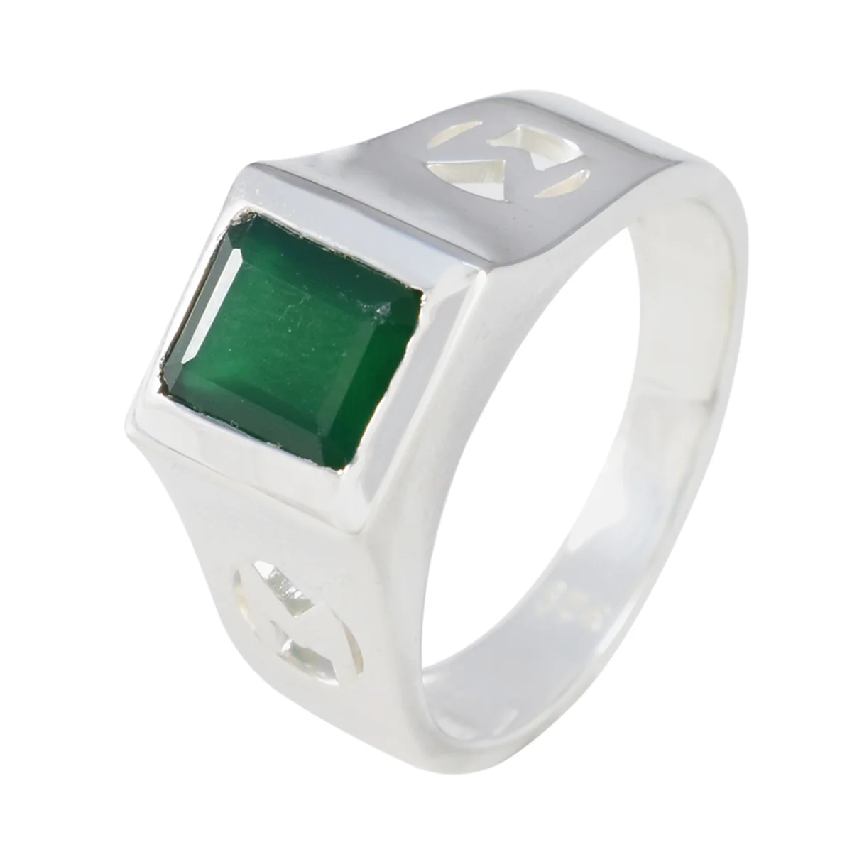 Green Onyx Solitaire Indian 92.5 Silver Green Gemstone Versatile Modern Ring Jewellery - Image 2