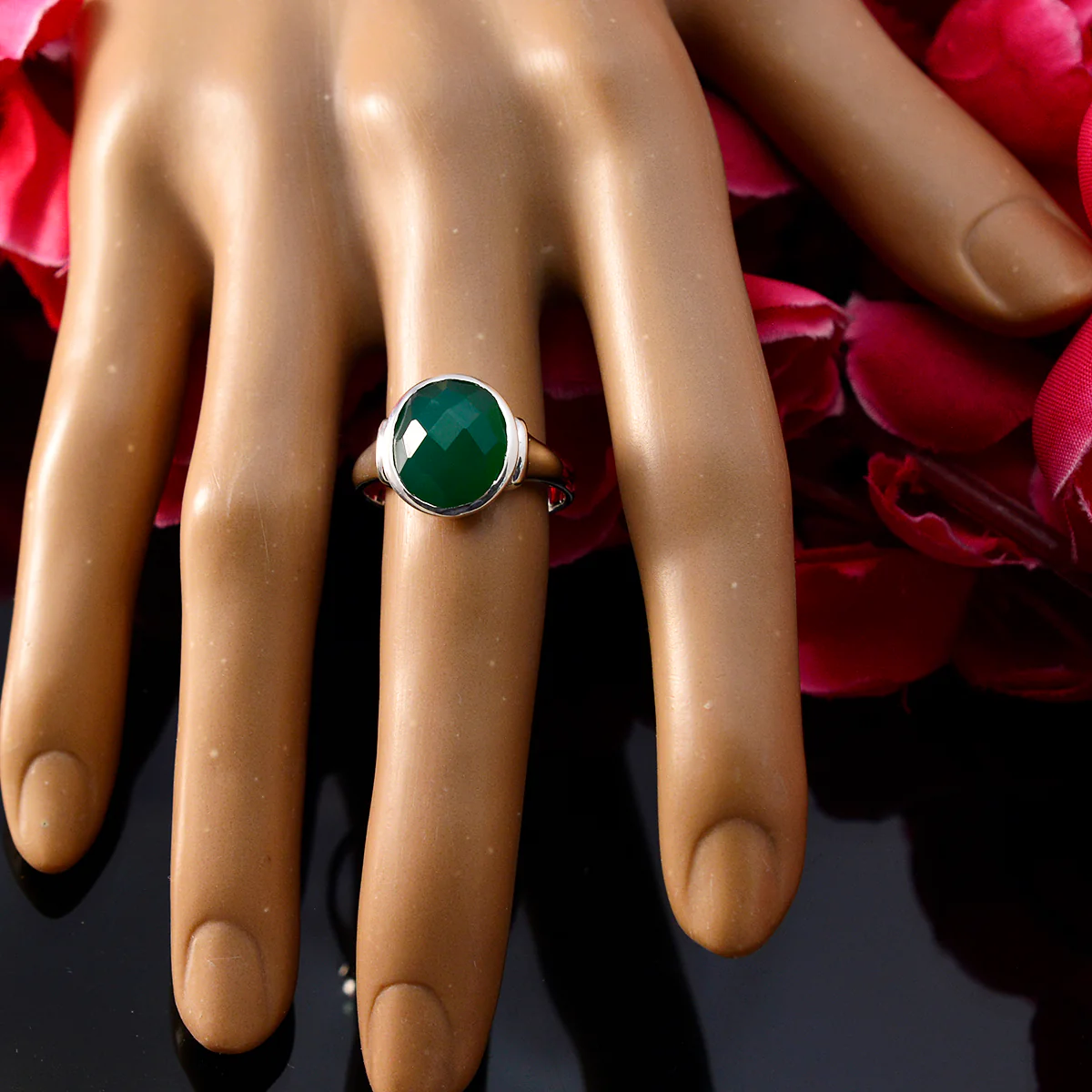 Green Onyx Solitaire Indian 925 Silver Green Gemstone Minimal Traditional Ring Jewellery - Image 5