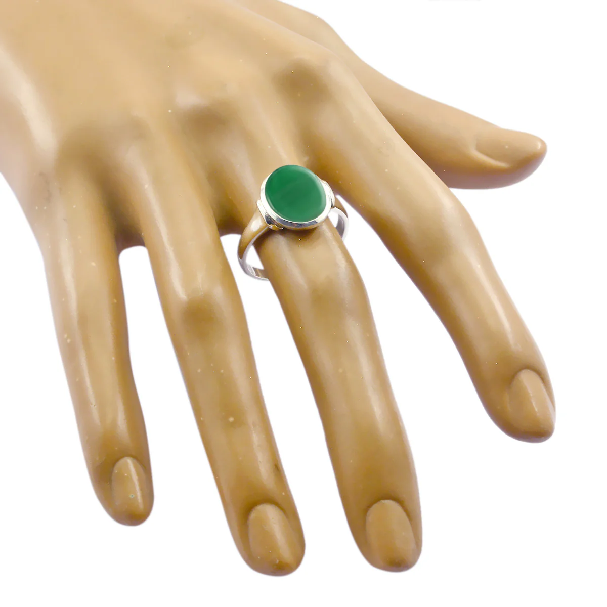 Green Onyx Solitaire Indian Sterling Silver Green Gems Slim Cultural Ring Jewellery - Image 2