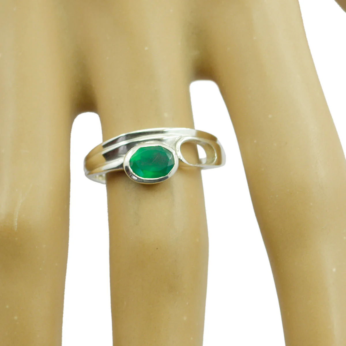 Green Onyx Solitaire Indian Sterling Silver Green Gemstones Featherlight Artisan Ring Jewelry - Image 2
