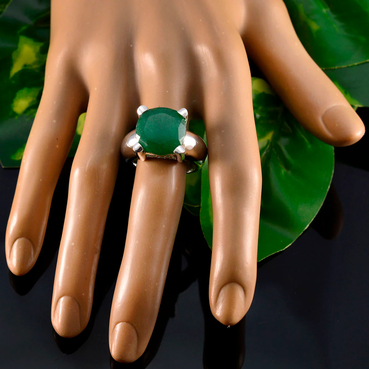 Green Onyx Solitaire Italian 925 Silver Green Gemstone Chunky antique Ring Jewelry - Image 5