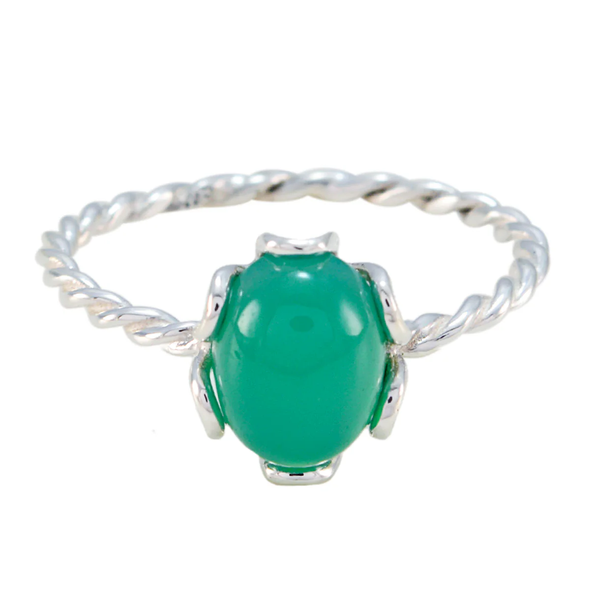 Green Onyx Solitaire Japanese 925 Silver Green Gemstones Elegant Twist Ring Jewelry