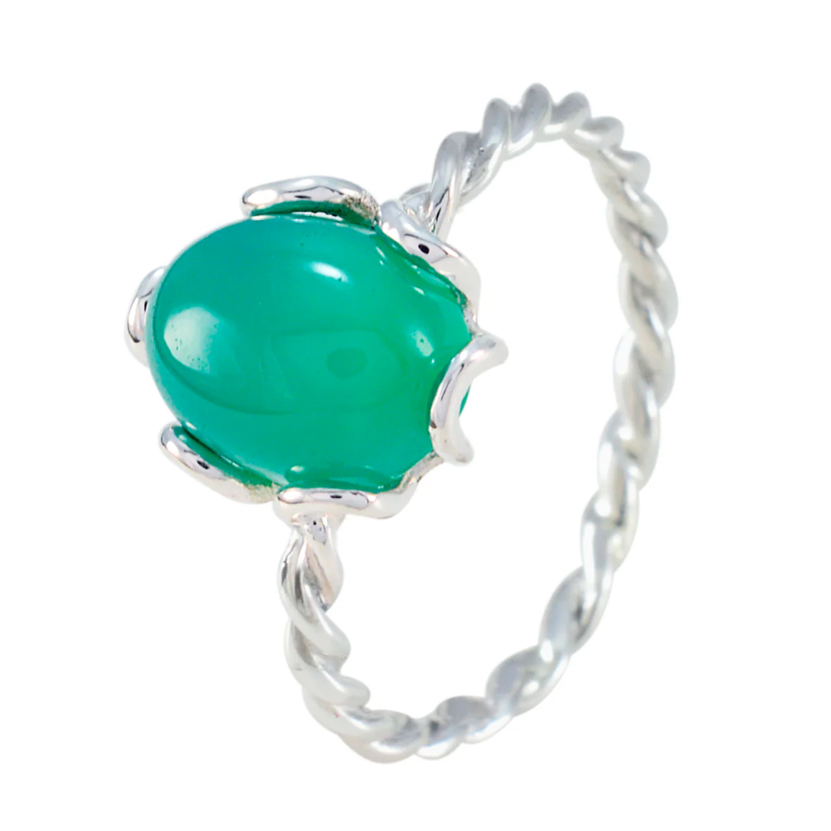 Green Onyx Solitaire Japanese 925 Silver Green Gemstones Elegant Twist Ring Jewelry - Image 2