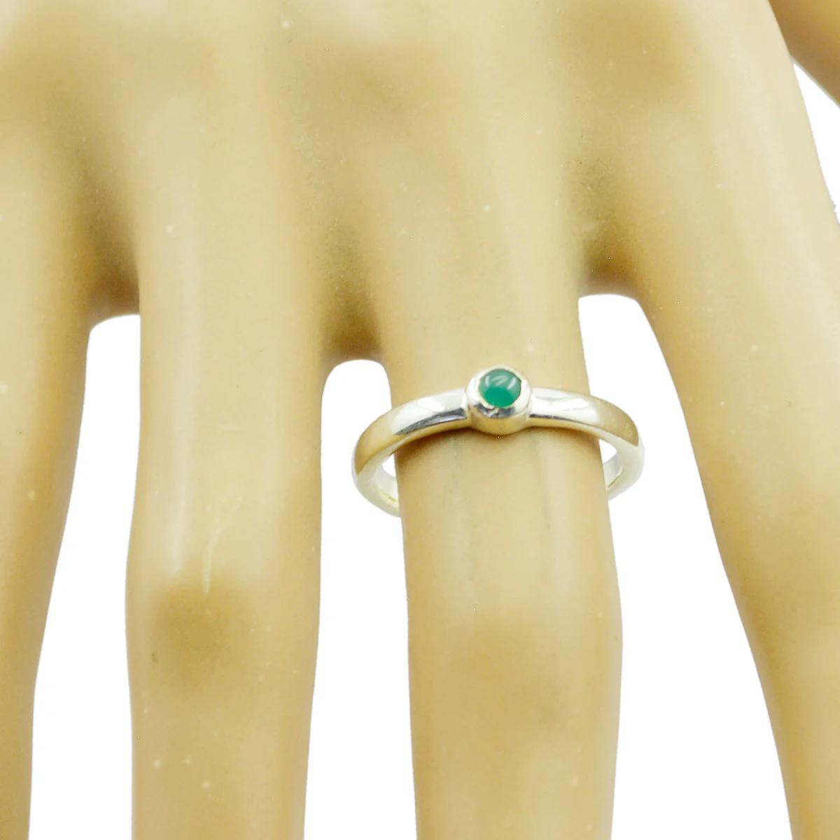 Green Onyx Solitaire Korean 925 Silver Green Gemstones Delicate Glamorous Ring Jewelry - Image 2