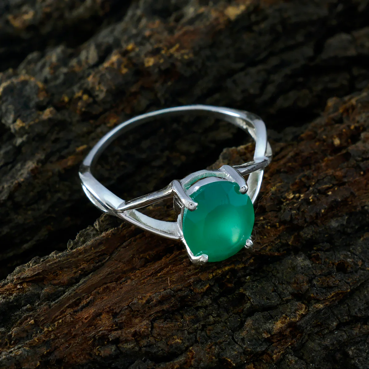 Green Onyx Solitaire Korean Silver Green Gemstone Delicate Graceful Ring Jewelry - Image 4