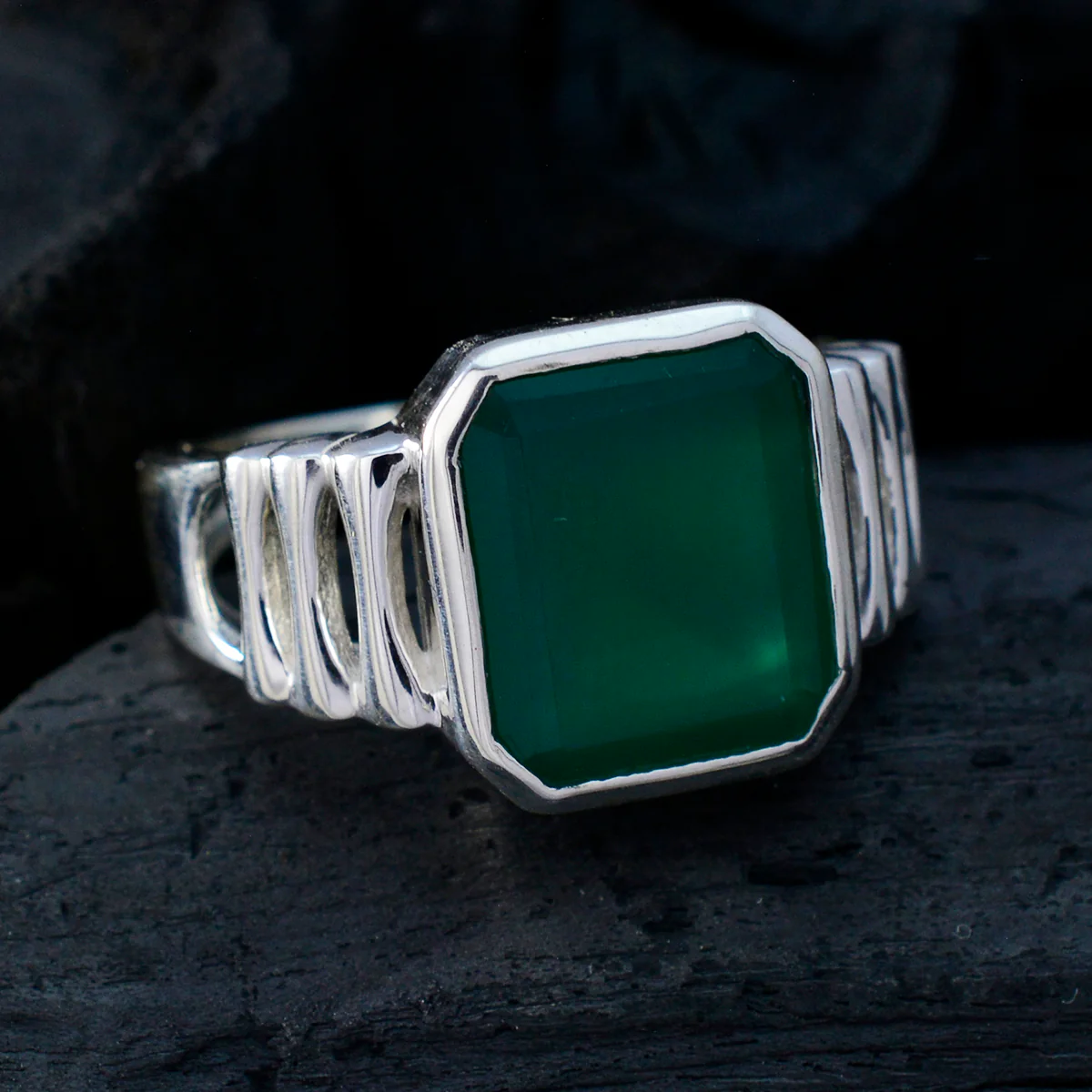 Green Onyx Solitaire Moroccan 925 Sterling Silver Green Gems Mid-weight Signet Ring Jewellery - Image 4