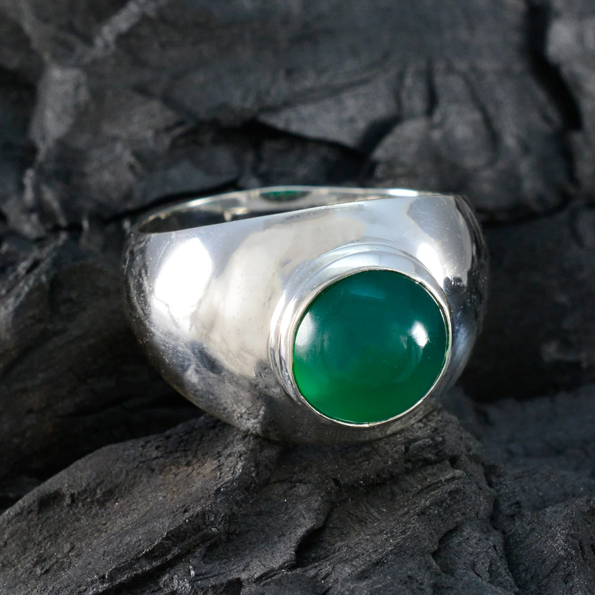 Green Onyx Solitaire Russian 92.5 Silver Green Gems Eye-catching Feminine Ring Jewelry - Image 4
