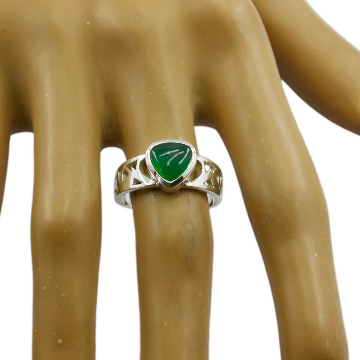 Green Onyx Solitaire Russian Silver Green Gemstone Classic Romantic Ring Jewellery - Image 3