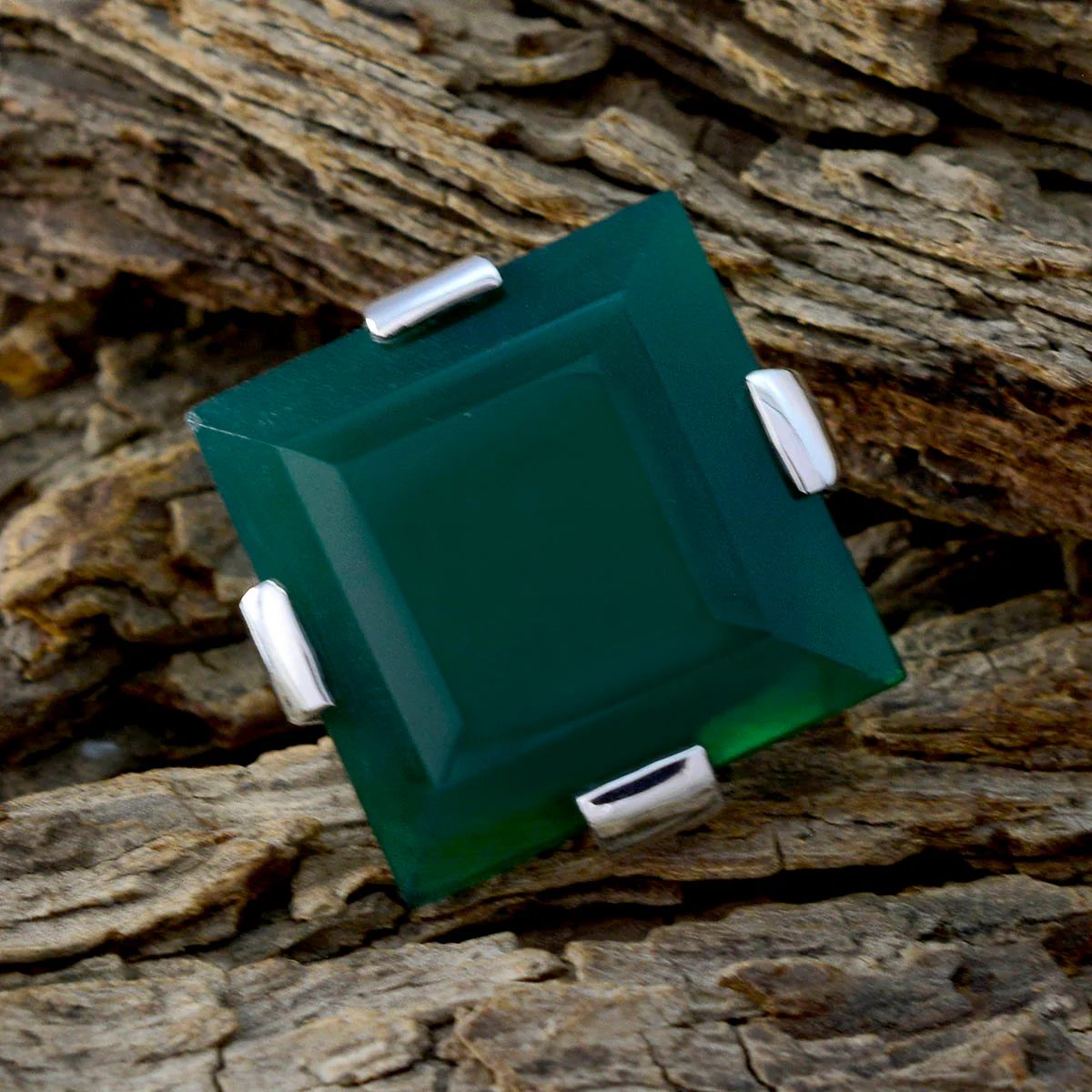Green Onyx Solitaire Spanish Silver Green Gemstones Chunky Armor Ring Jewelry - Image 4