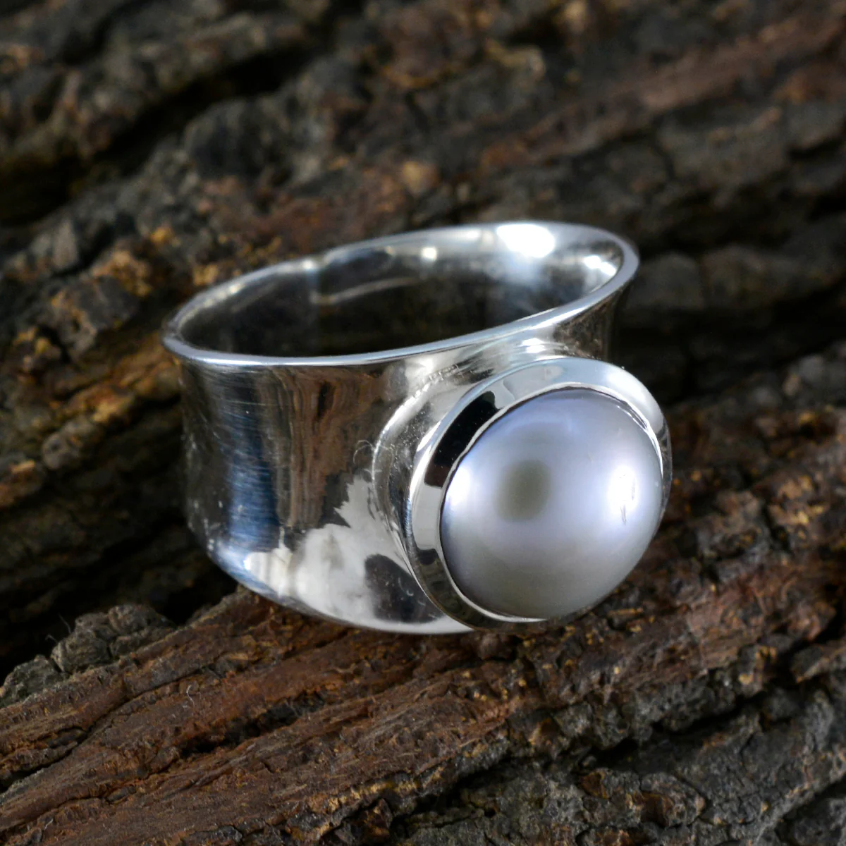 Grey Pearl Solitaire Italian Silver Gray Gems Edgy Armor Band Jewelry - Image 3