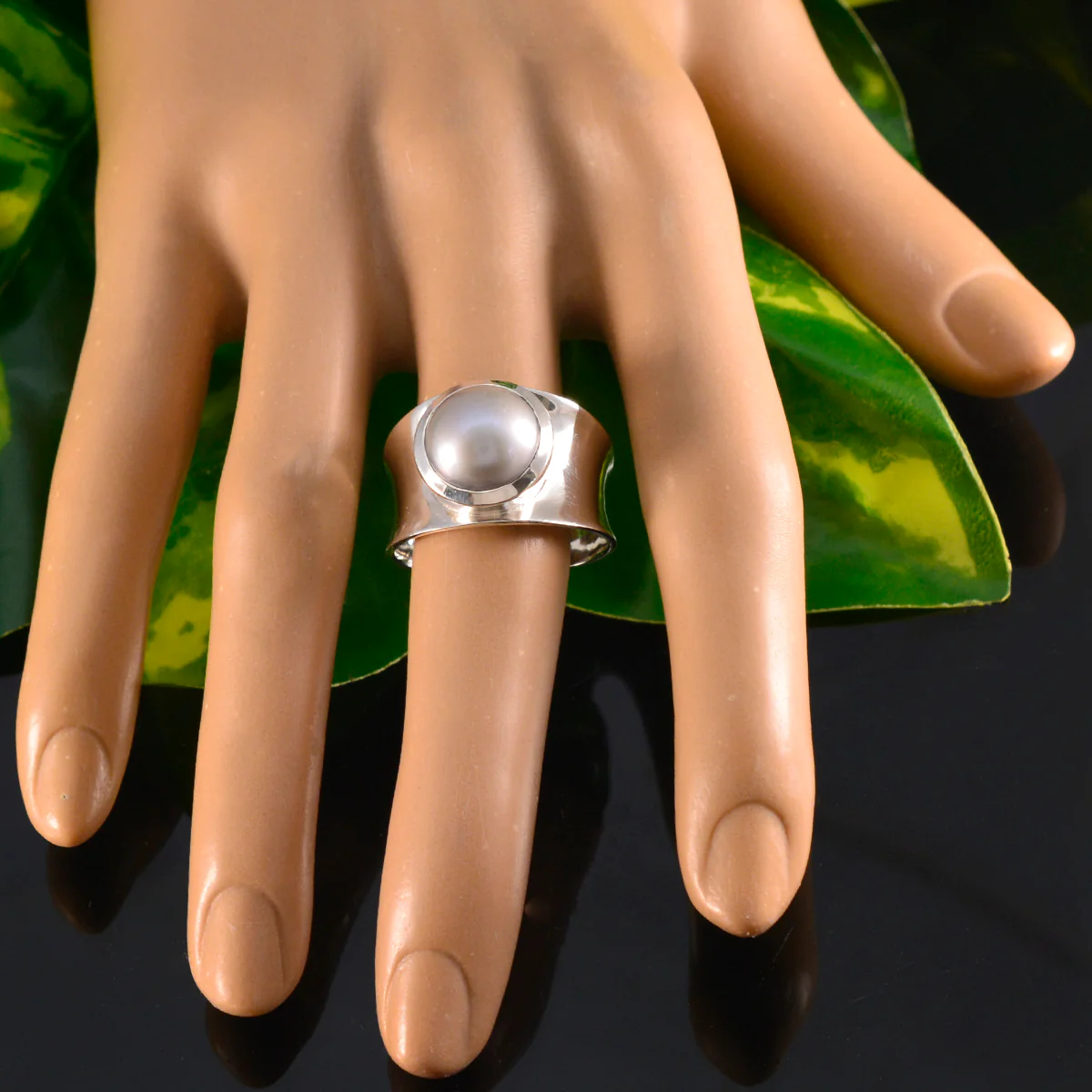 Grey Pearl Solitaire Italian Silver Gray Gems Edgy Armor Band Jewelry - Image 5