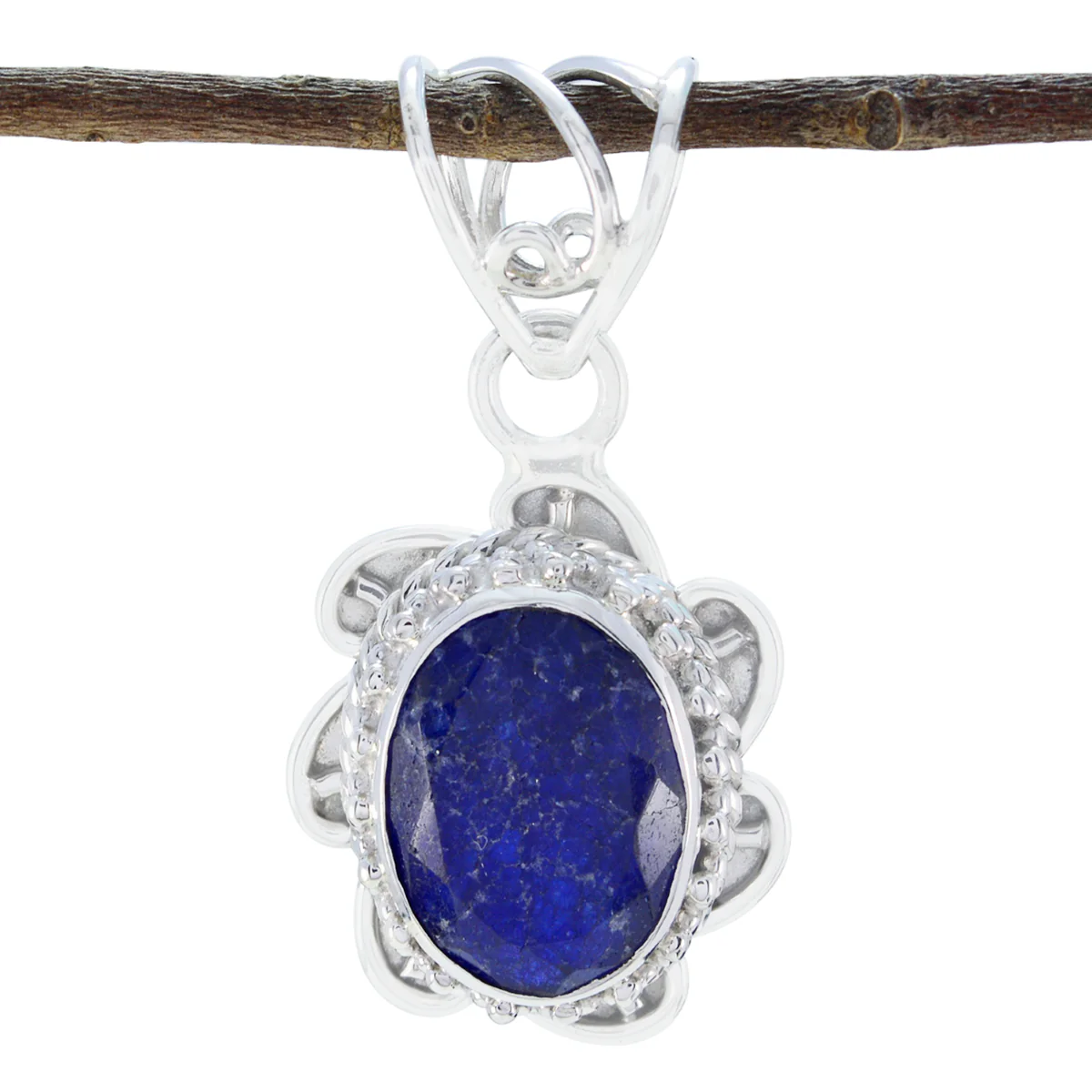 Indian Blue Sapphire Mid-weight Mexican Silver Solitaire Julieta Rope-Wire Blue Pendant Jewelry