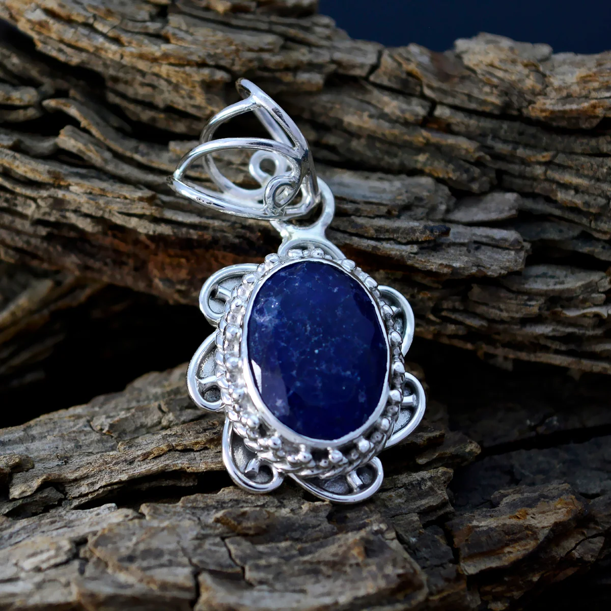 Indian Blue Sapphire Mid-weight Mexican Silver Solitaire Julieta Rope-Wire Blue Pendant Jewelry - Image 2