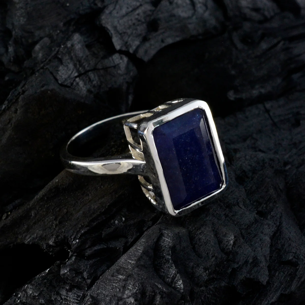Indian Blue Sapphire Solitaire French 92.5 Silver Blue Gemstone Classic Abstract Ring Jewellery - Image 5