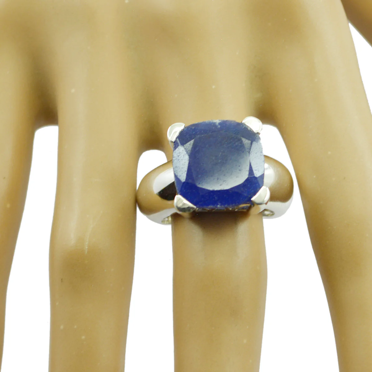 Indian Blue Sapphire Solitaire German Sterling Silver Blue Gems Chunky Signet Ring Jewelry - Image 2