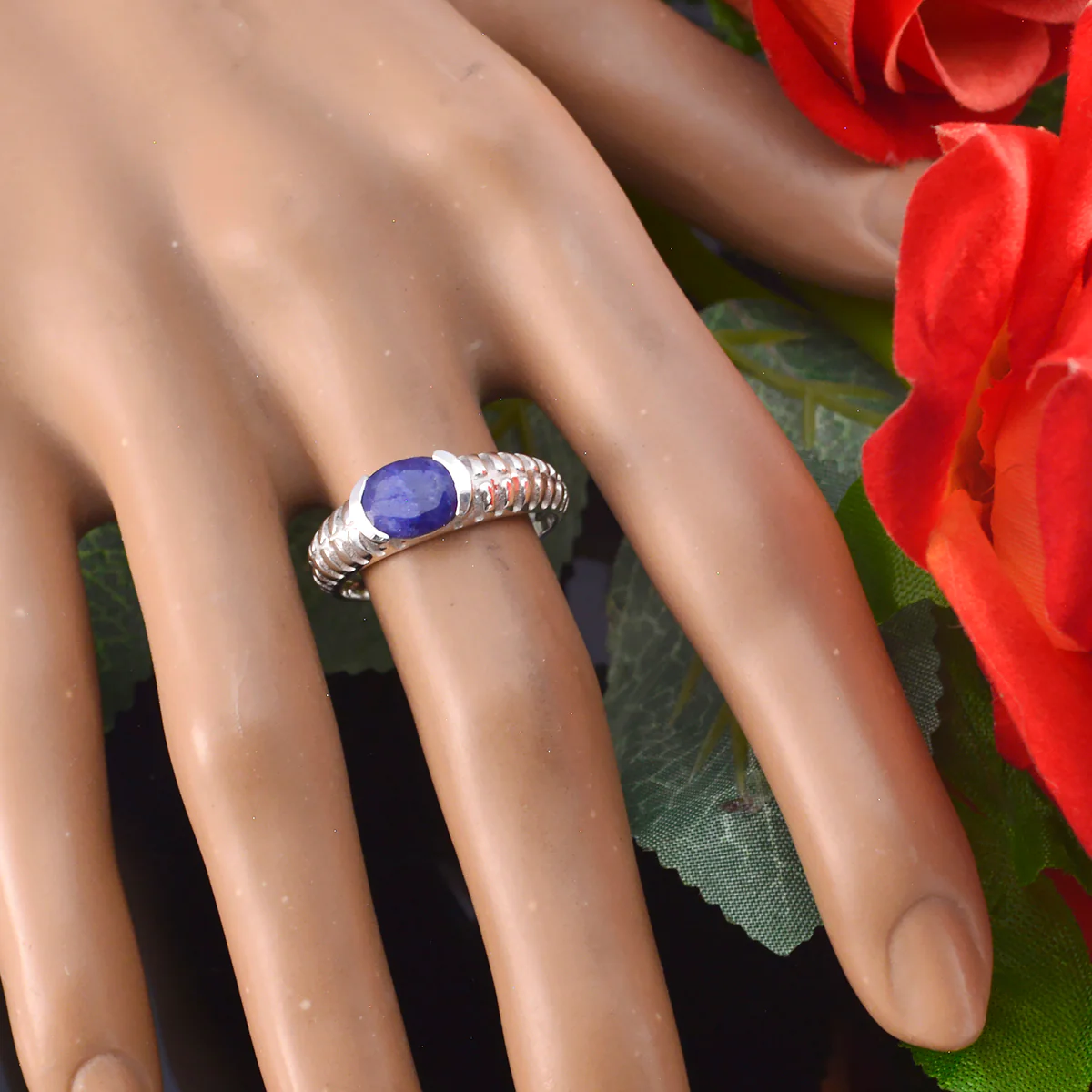 Indian Blue Sapphire Solitaire Turkish Silver Blue Gemstone Whisper-thin Contemporary Ring Jewellery - Image 3