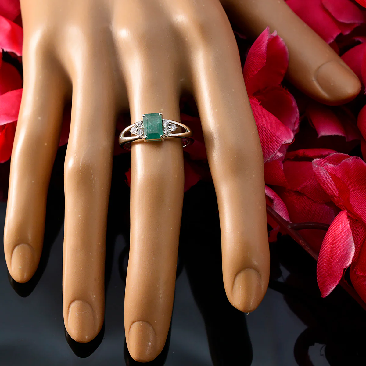Indian Emerald Halo American Silver Green Gemstones Dainty Boho Ring Jewelry - Image 5