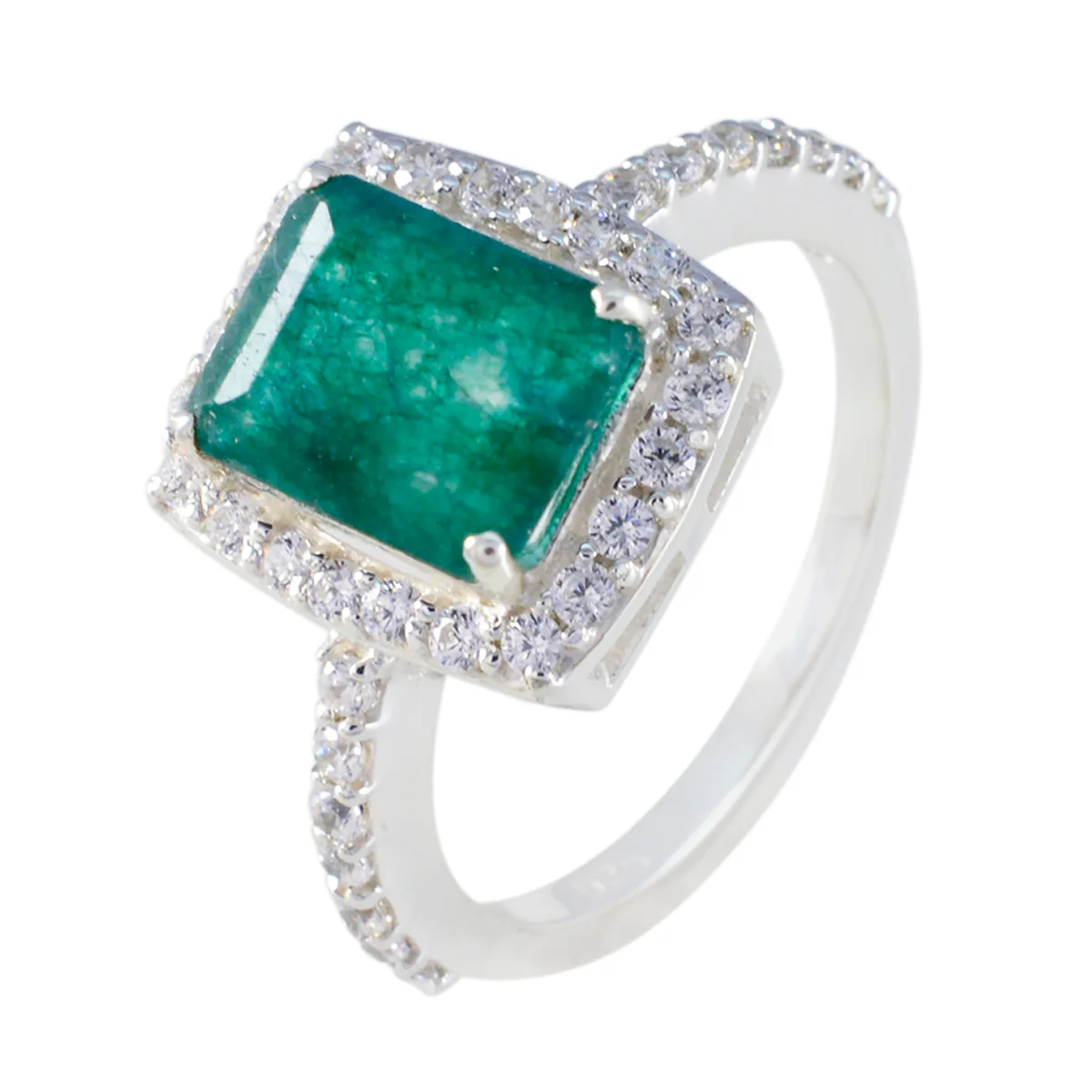 Indian Emerald Halo Russian 92.5 Silver Green Gemstone Minimal Abstract Ring Jewellery - Image 2