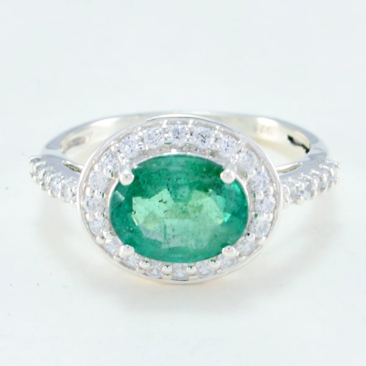 Indian Emerald Halo Turkish 92.5 Silver Green Gems Whisper-thin Modern Ring Jewellery - Image 2