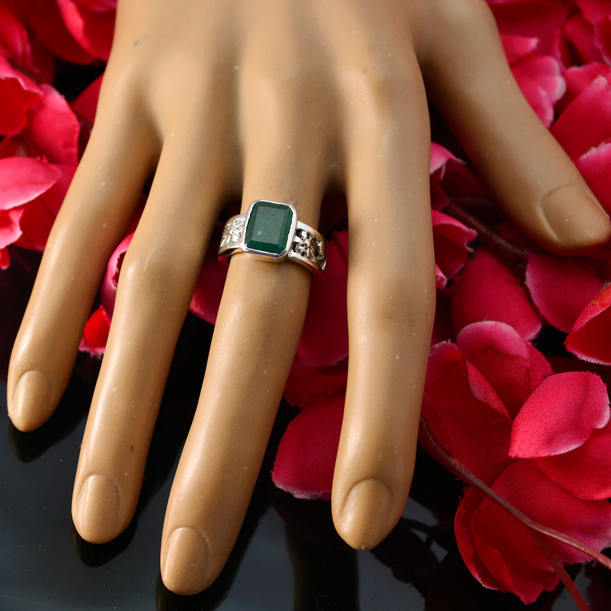 Indian Emerald Solitaire African 925 Sterling Silver Green Gemstone Mid-weight Art Deco Band Jewellery - Image 3
