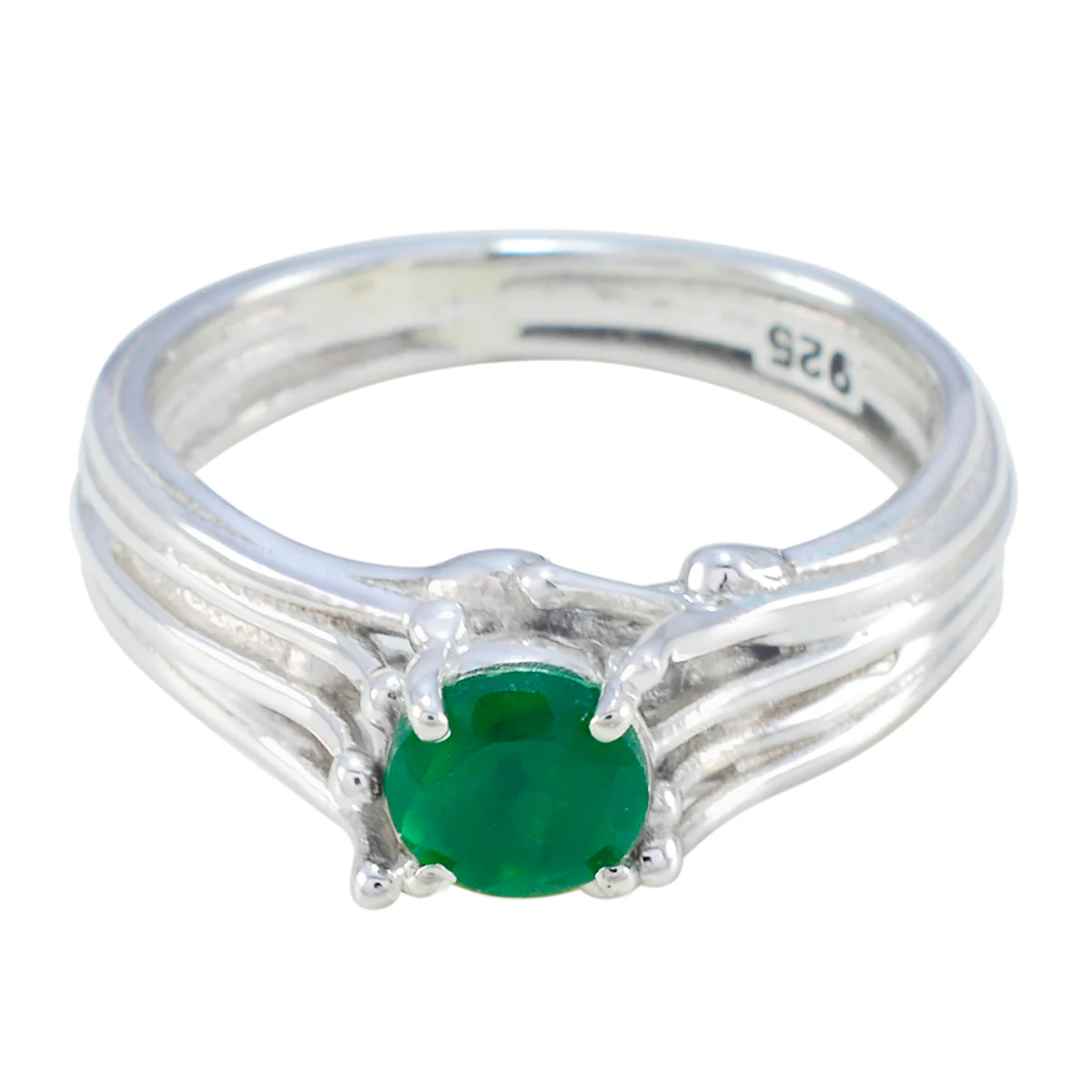 Indian Emerald Solitaire German 92.5 Silver Green Gemstone Classic Luxurious Ring Jewelry