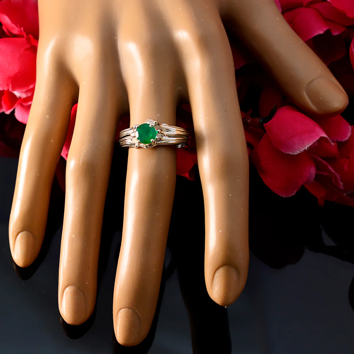 Indian Emerald Solitaire German 92.5 Silver Green Gemstone Classic Luxurious Ring Jewelry - Image 5