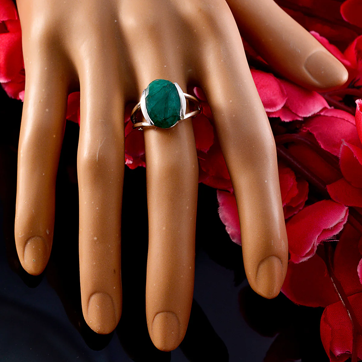 Indian Emerald Solitaire Indian 92.5 Silver Green Gemstones Mid-weight Luxurious Ring Jewellery - Image 6