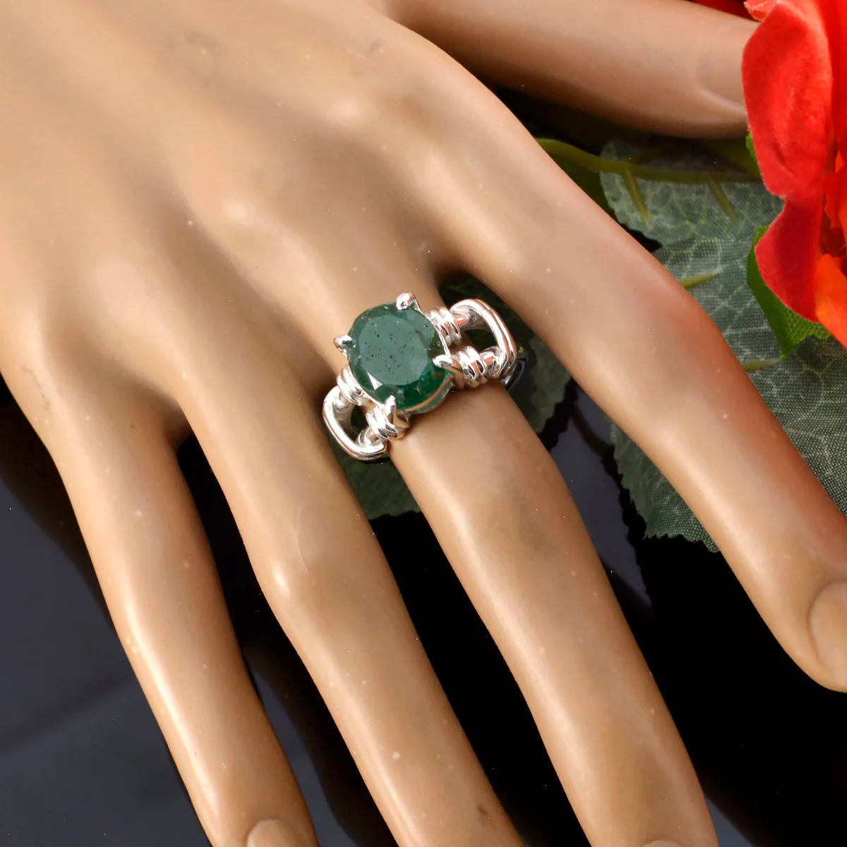 Indian Emerald Solitaire Italian Sterling Silver Green Gemstones Eye-catching Rope-Wire Ring Jewelry - Image 6