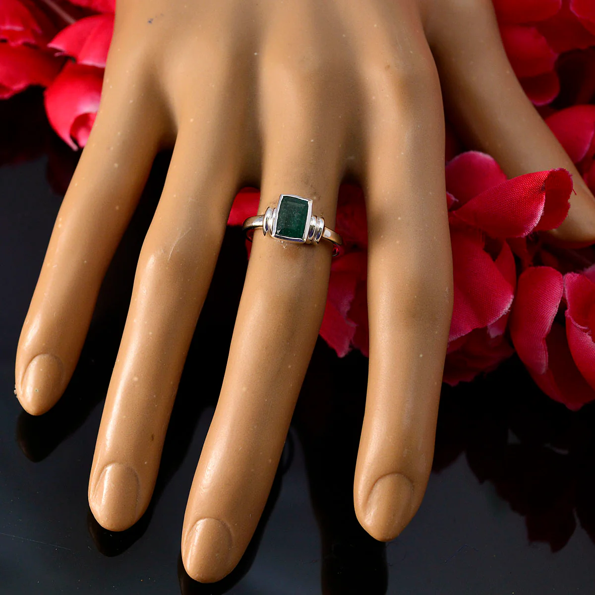 Indian Emerald Solitaire Japanese 925 Silver Green Gemstones Dainty Graceful Ring Jewellery - Image 6