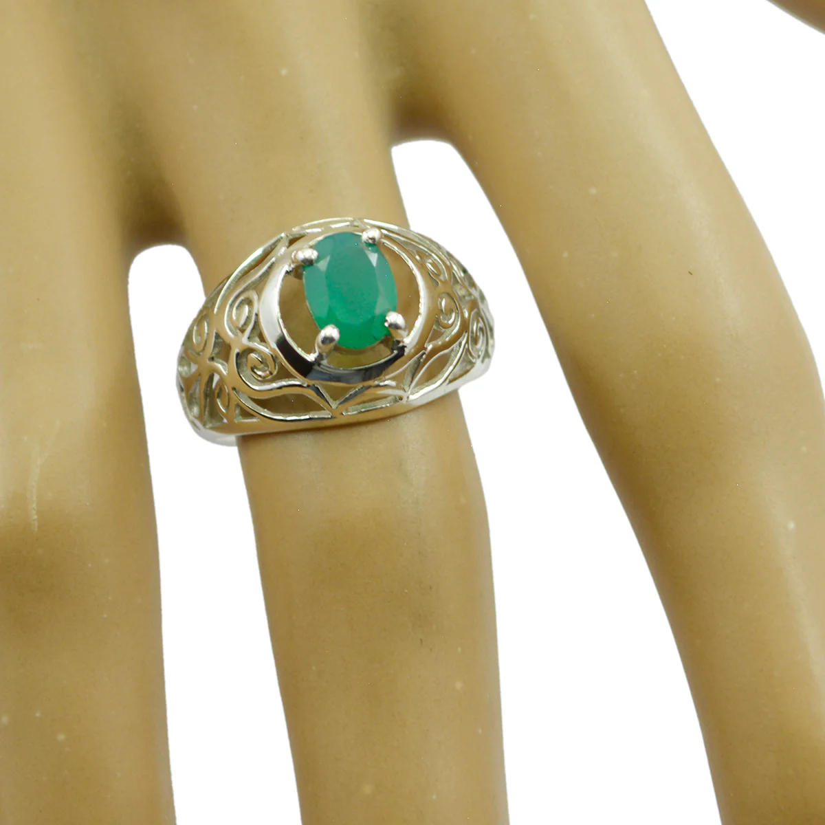 Indian Emerald Solitaire Mexican 925 Silver Green Gemstone Featherlight Filigree Ring Jewellery - Image 2