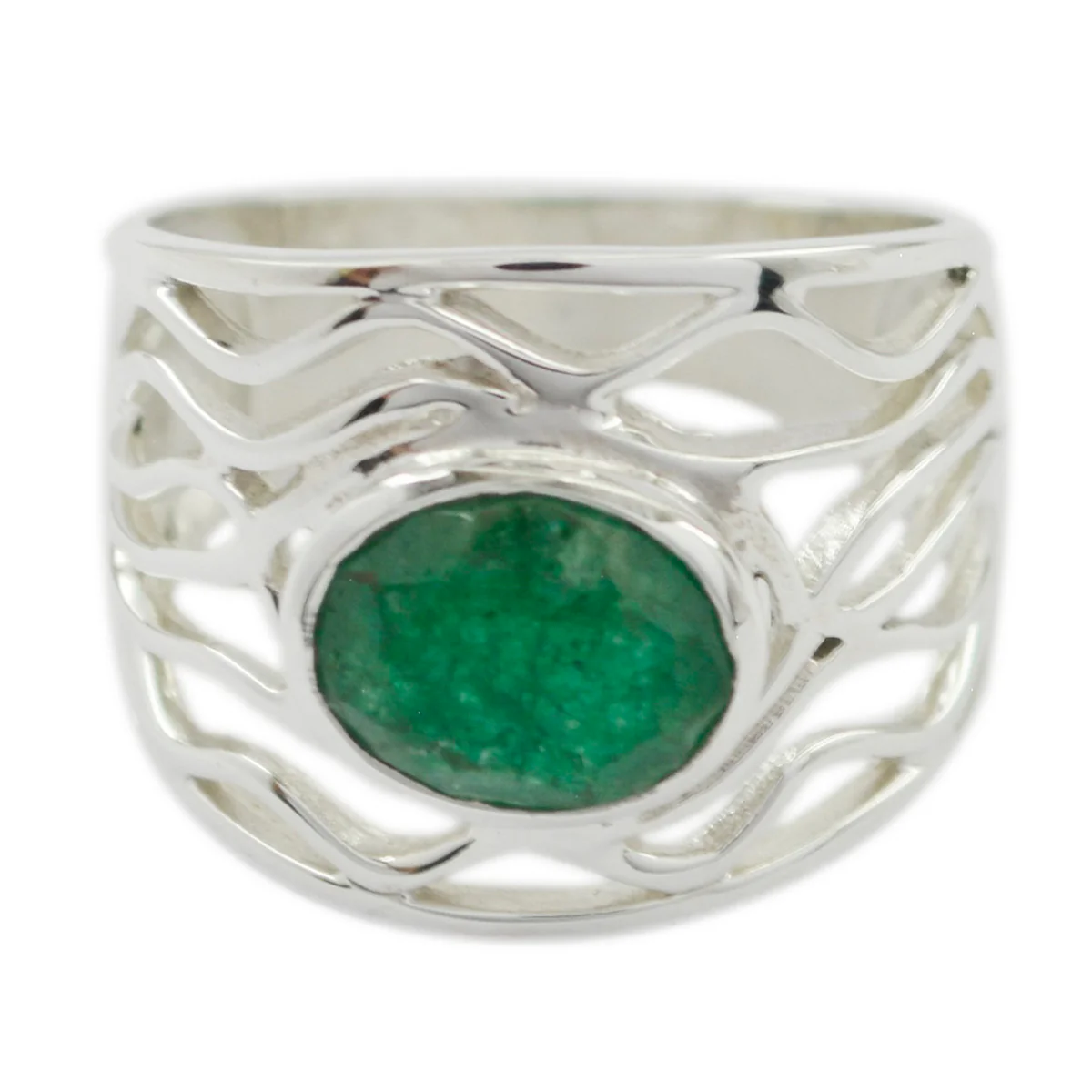 Indian Emerald Solitaire Mexican Sterling Silver Green Gems Minimal Rope-Wire Ring Jewelry