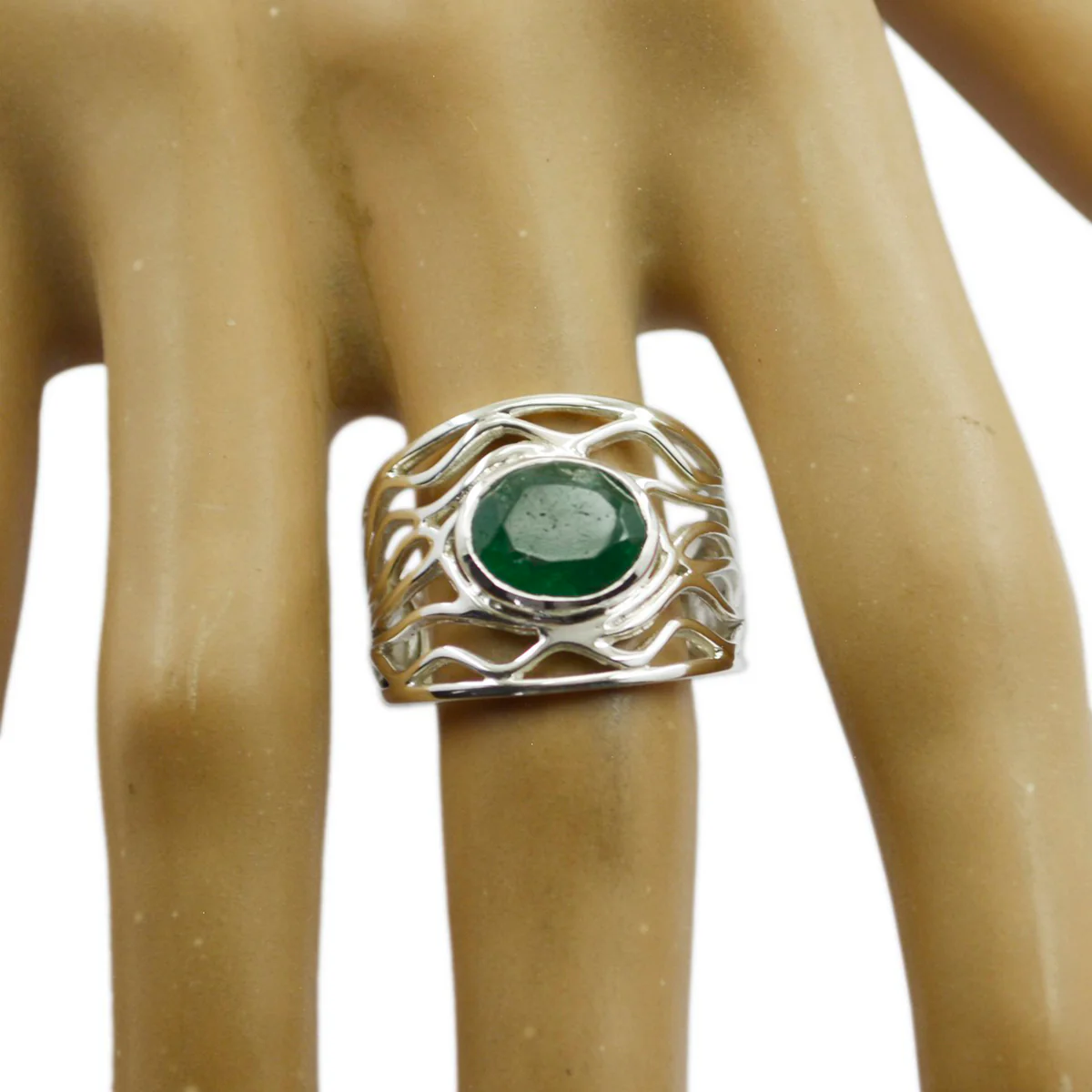 Indian Emerald Solitaire Mexican Sterling Silver Green Gems Minimal Rope-Wire Ring Jewelry - Image 2