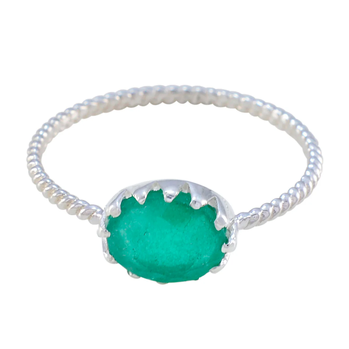 Indian Emerald Solitaire Turkish 925 Sterling Silver Green Gems Elegant Twist Ring Jewellery