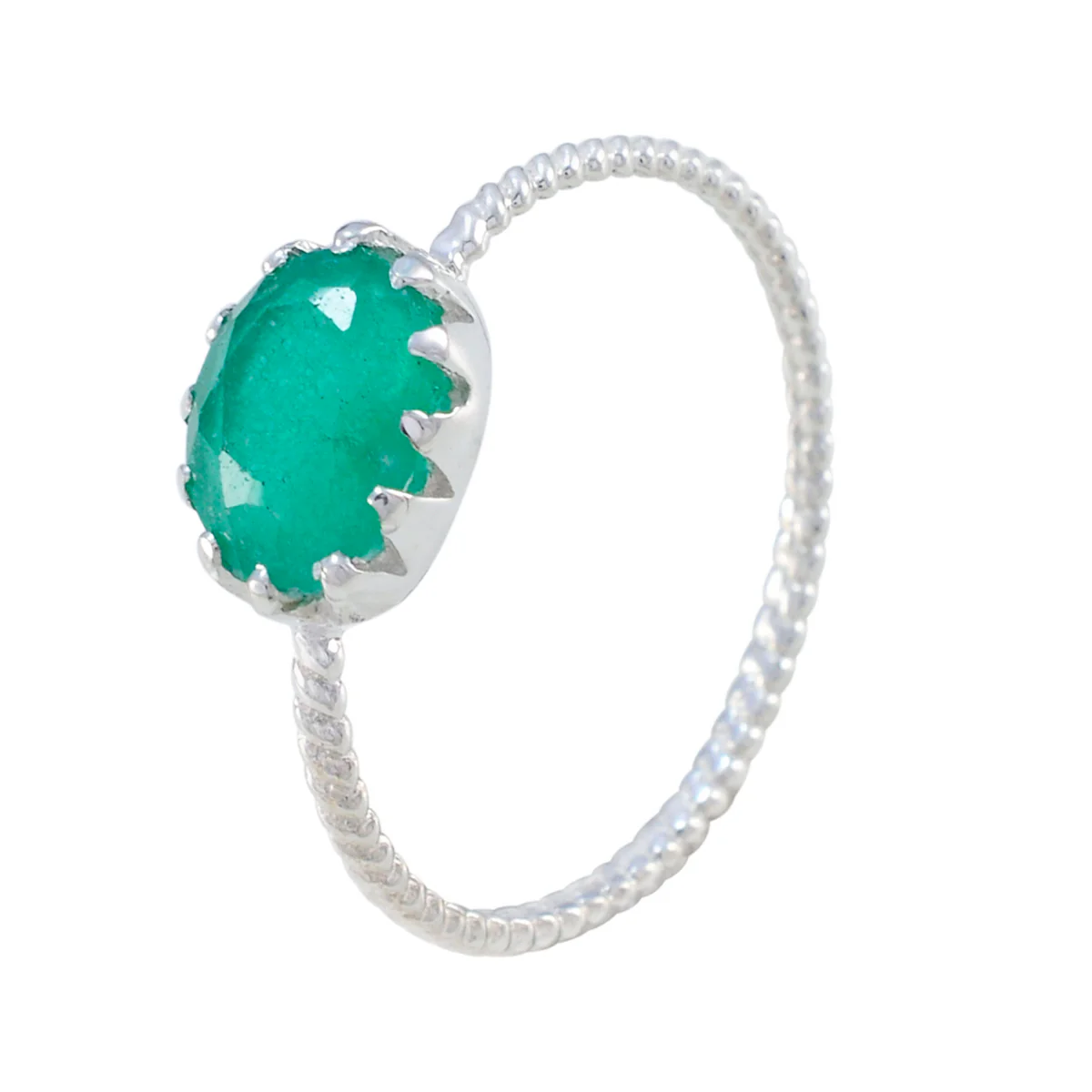 Indian Emerald Solitaire Turkish 925 Sterling Silver Green Gems Elegant Twist Ring Jewellery - Image 2