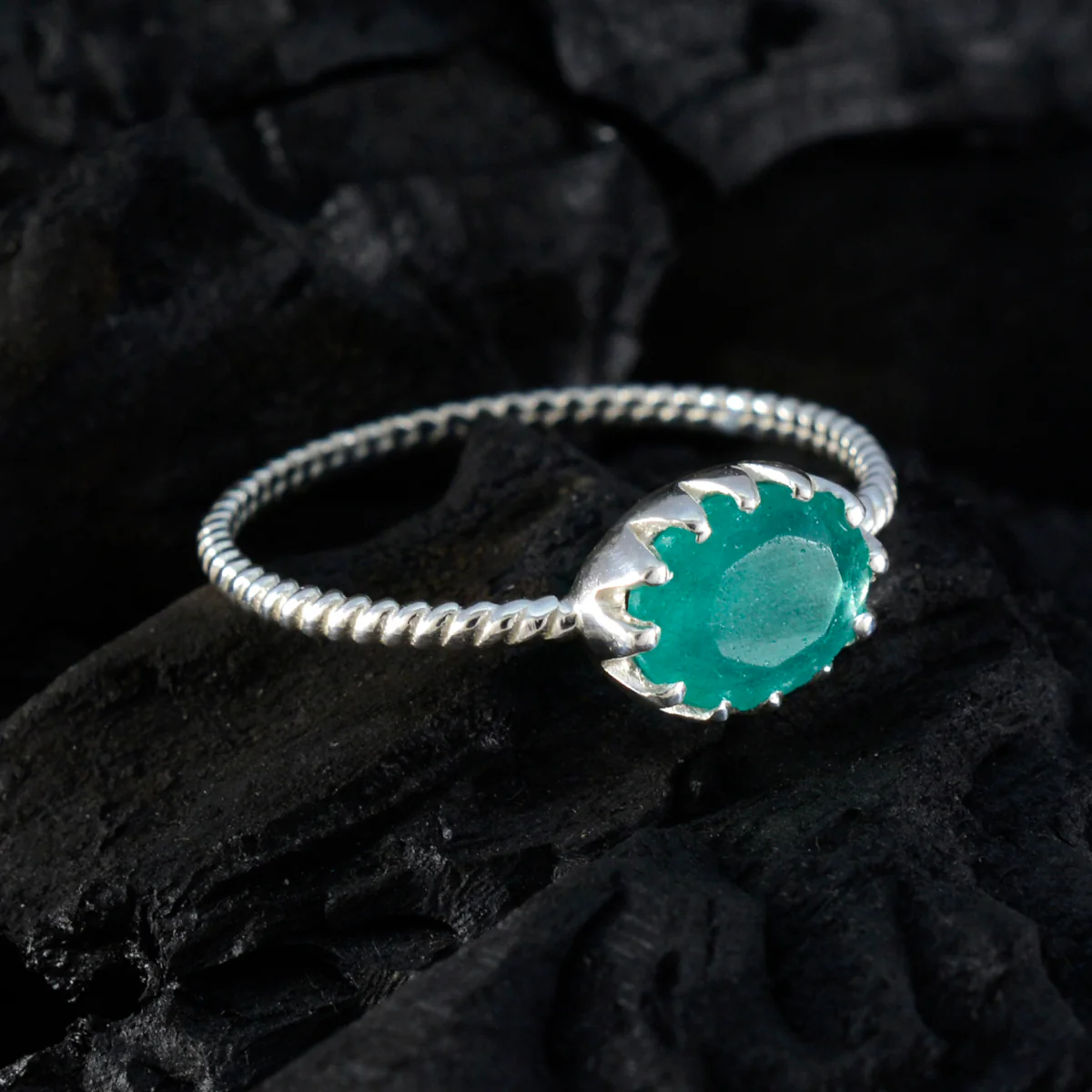 Indian Emerald Solitaire Turkish 925 Sterling Silver Green Gems Elegant Twist Ring Jewellery - Image 4