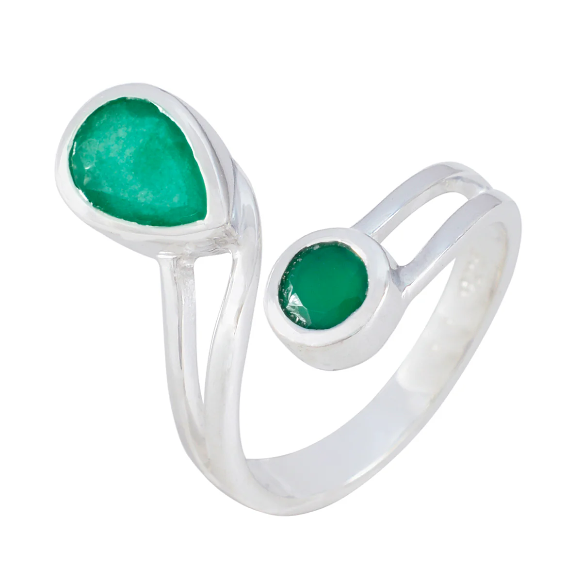 Indian Emerald Toi et Moi French 925 Silver Green Gemstones Tiny Love Ring Jewelry - Image 2