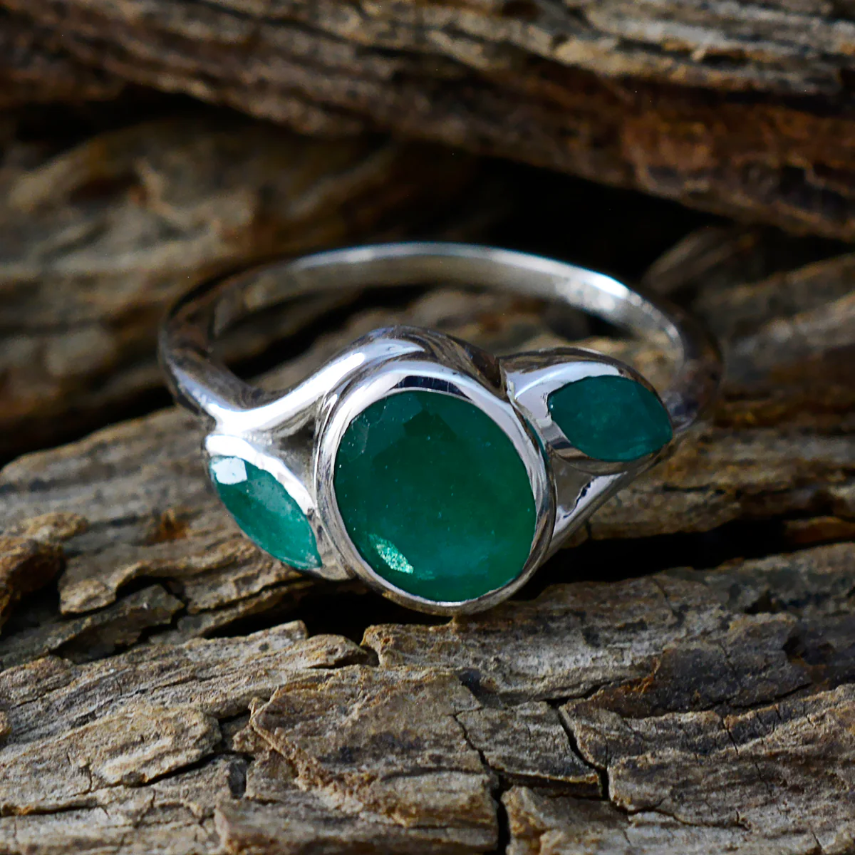 Indian Emerald Trilogy Indian 925 Sterling Silver Green Gems Slim Artisan Ring Jewellery - Image 3