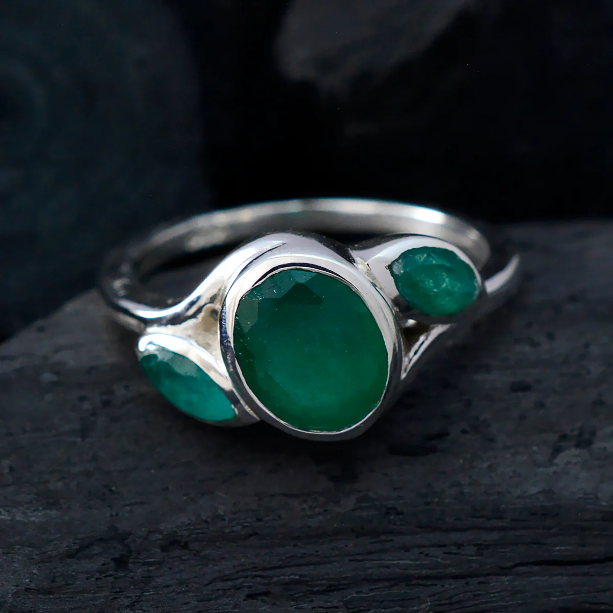 Indian Emerald Trilogy Indian 925 Sterling Silver Green Gems Slim Artisan Ring Jewellery - Image 4