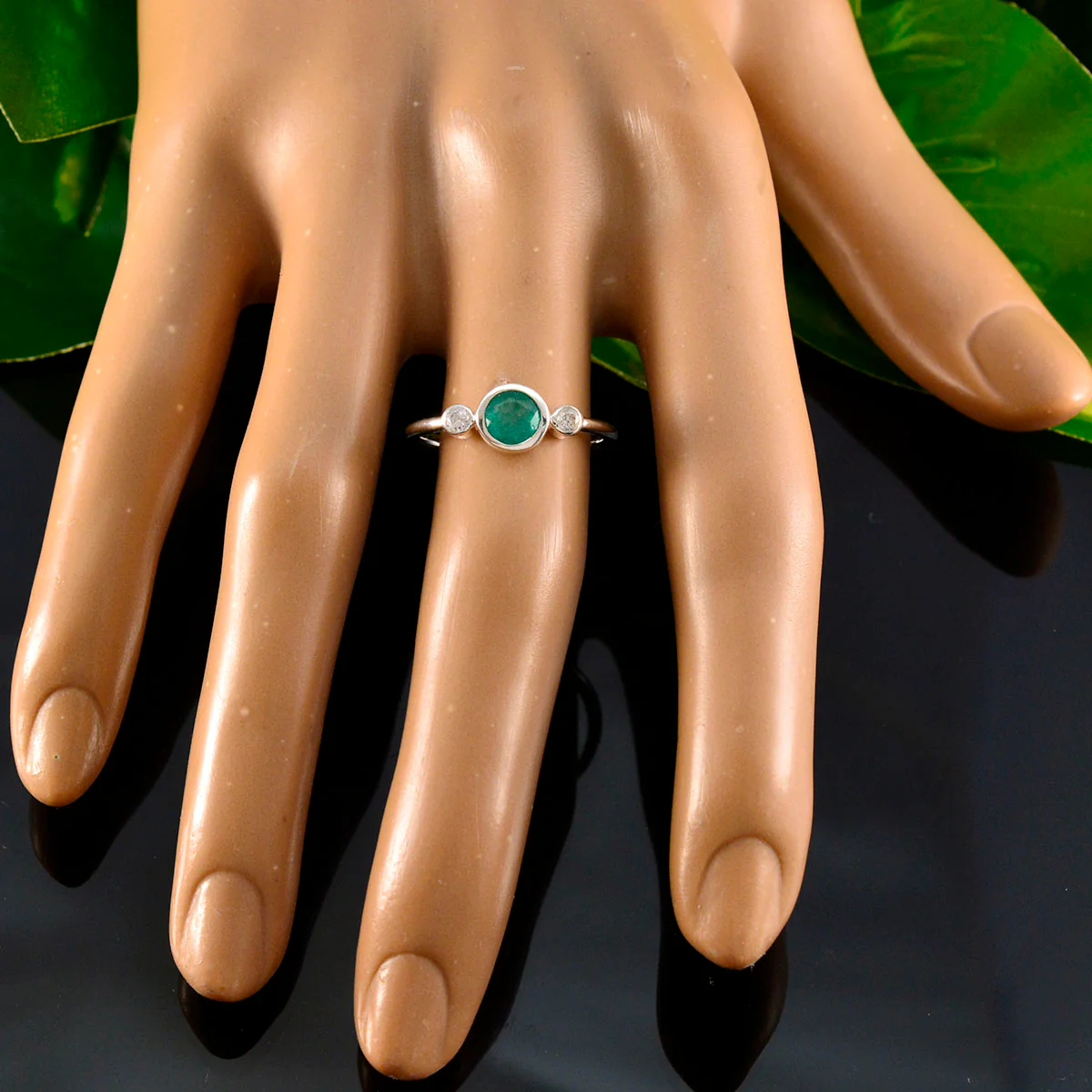 Indian Emerald Trilogy Korean 925 Silver Green Gems Elegant  Contemporary Ring Jewelry - Image 5