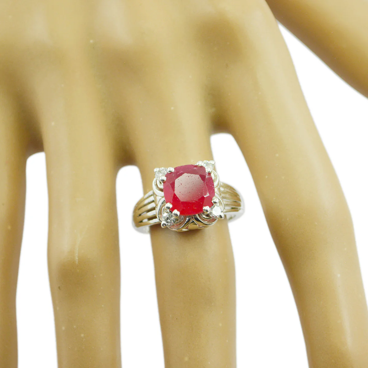 Indian Ruby Halo African 92.5 Silver Red Gemstones Classic Glamorous Ring Jewellery - Image 2