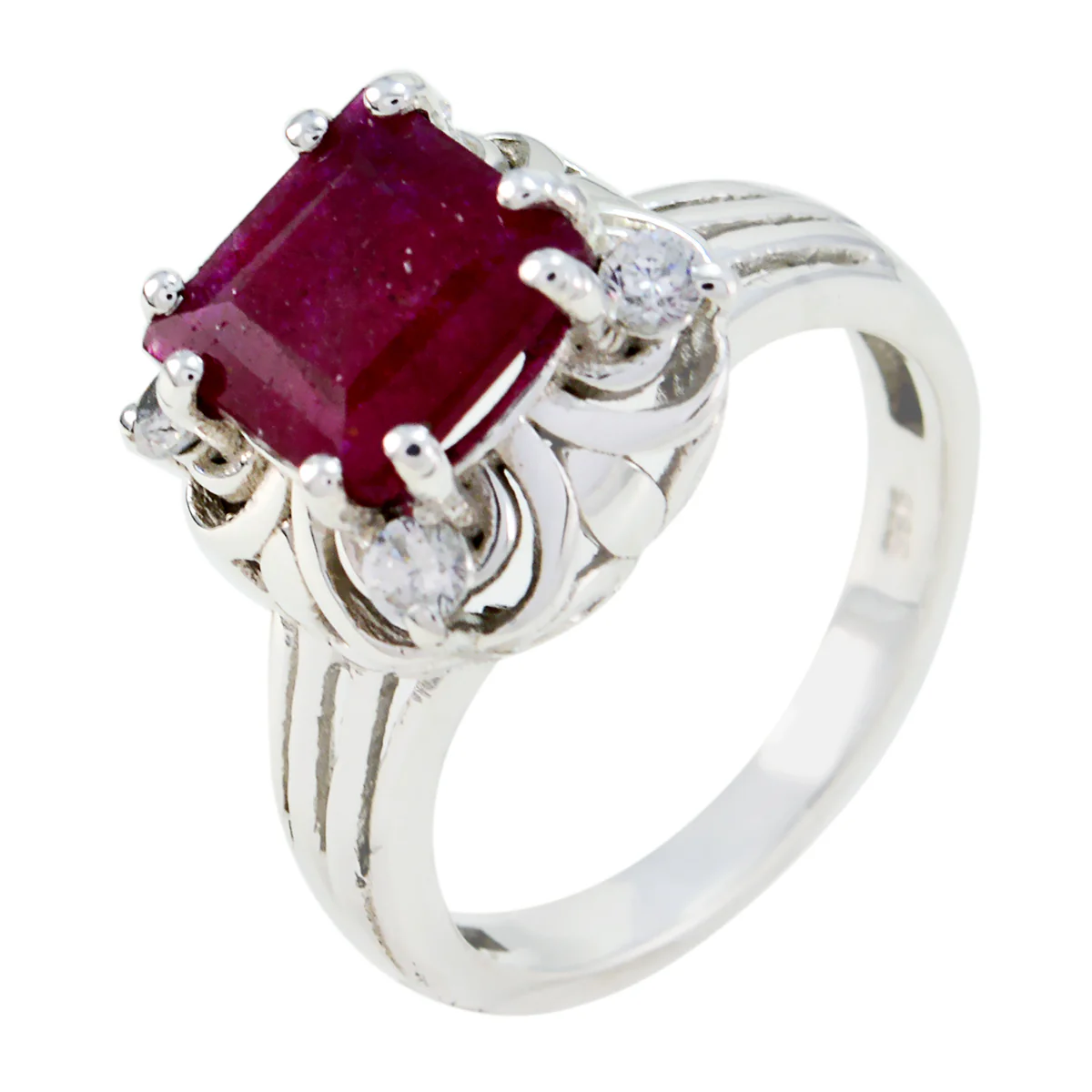 Indian Ruby Halo African 92.5 Silver Red Gemstones Classic Glamorous Ring Jewellery - Image 3