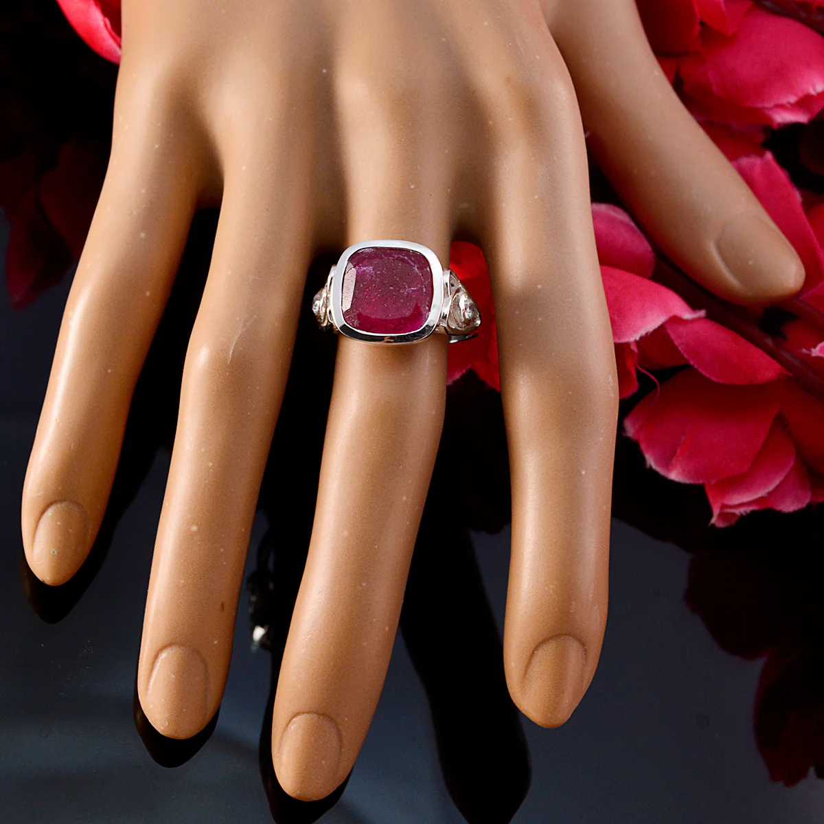 Indian Ruby Halo Egyptian 92.5 Silver Red Gemstone Minimal Fairytale Ring Jewelry - Image 5