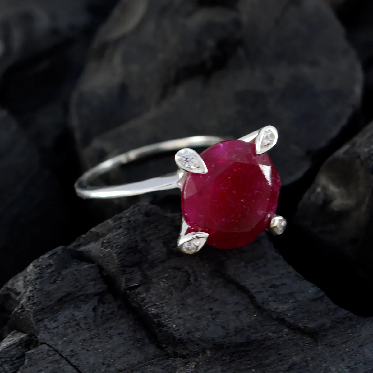 Indian Ruby Halo Indian Sterling Silver Red Gemstone Slim Romantic Ring Jewelry - Image 4