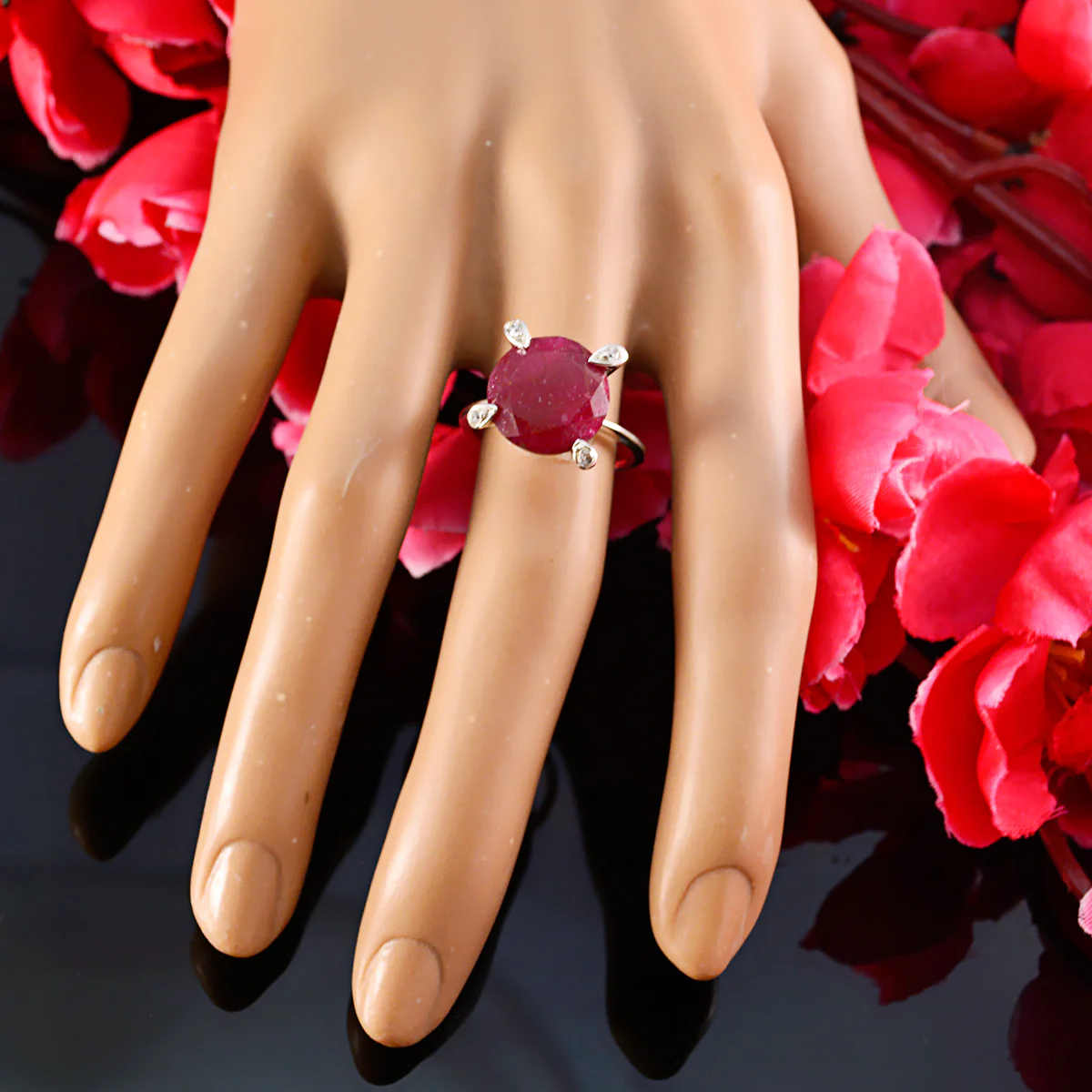 Indian Ruby Halo Indian Sterling Silver Red Gemstone Slim Romantic Ring Jewelry - Image 5