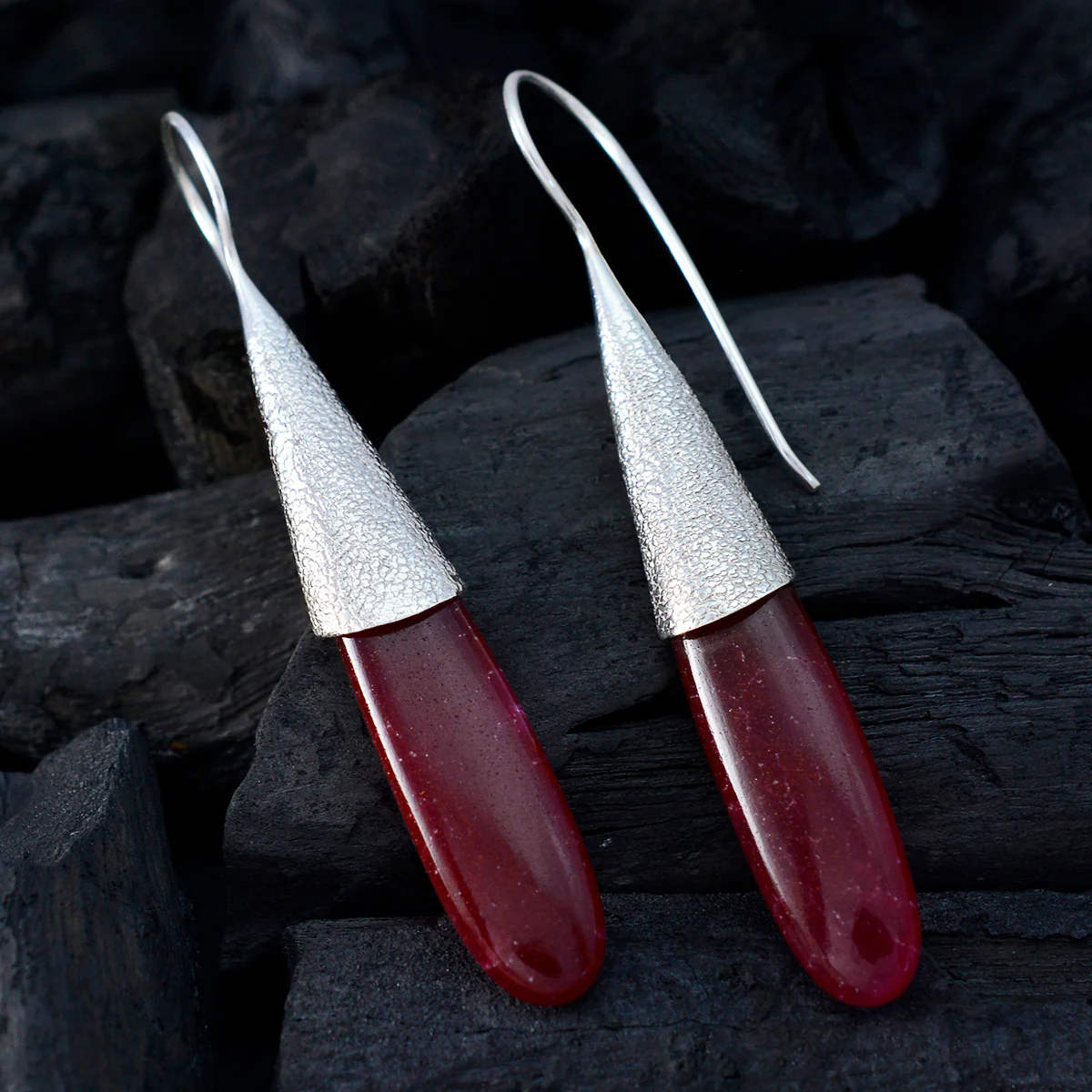 Indian Ruby Korean Mei Solitaire Dangle Red 925 Sterling Silver Earring - Image 2